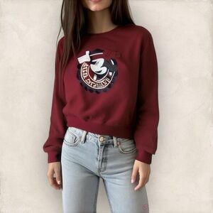 Uniqlo x Disney UT Minnie Mouse Sweatshirt Burgundy Size L Ribbed hem cuffs crop